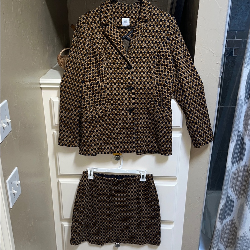 CAbi Navy & Gold Blazer Skirt Set